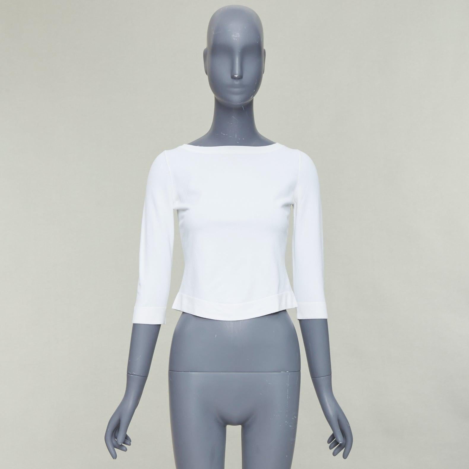 ALAIA suéter crema con mangas recortadas y cuello barco en venta 4