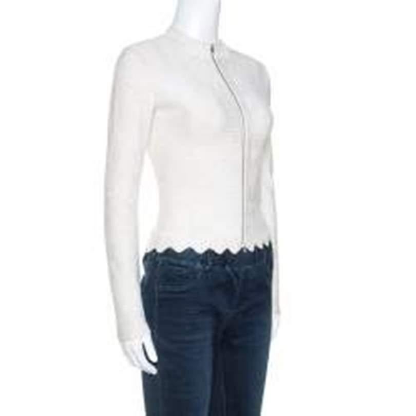 Gray Alaia Cream Jacquard Lurex Knit Zip Front Cardigan S