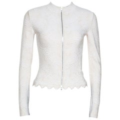 Alaia Cream Jacquard Lurex Knit Zip Front Cardigan S