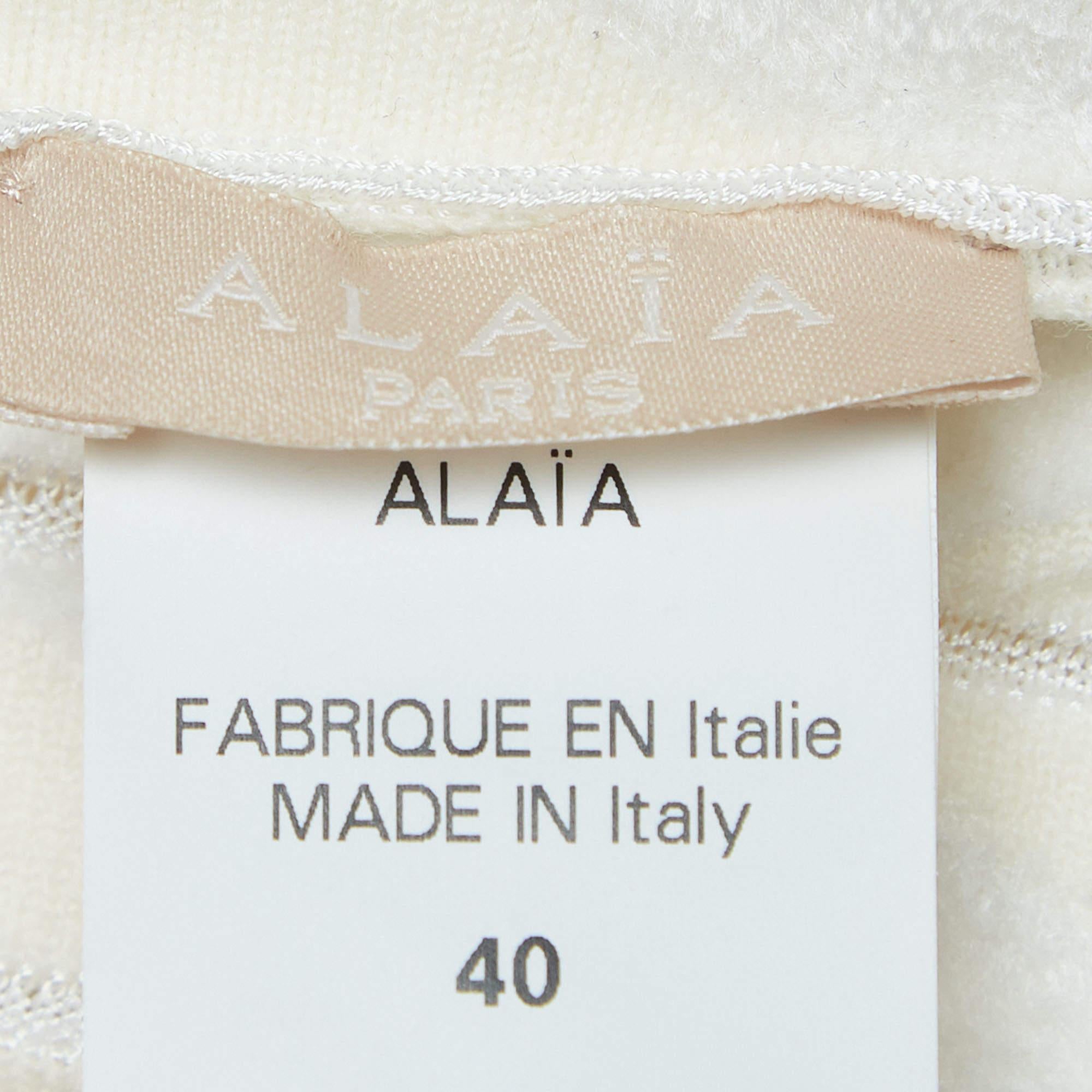 Alaia Cream Patterned Wool Blend Knit Short Dress M In Good Condition In Dubai, Al Qouz 2