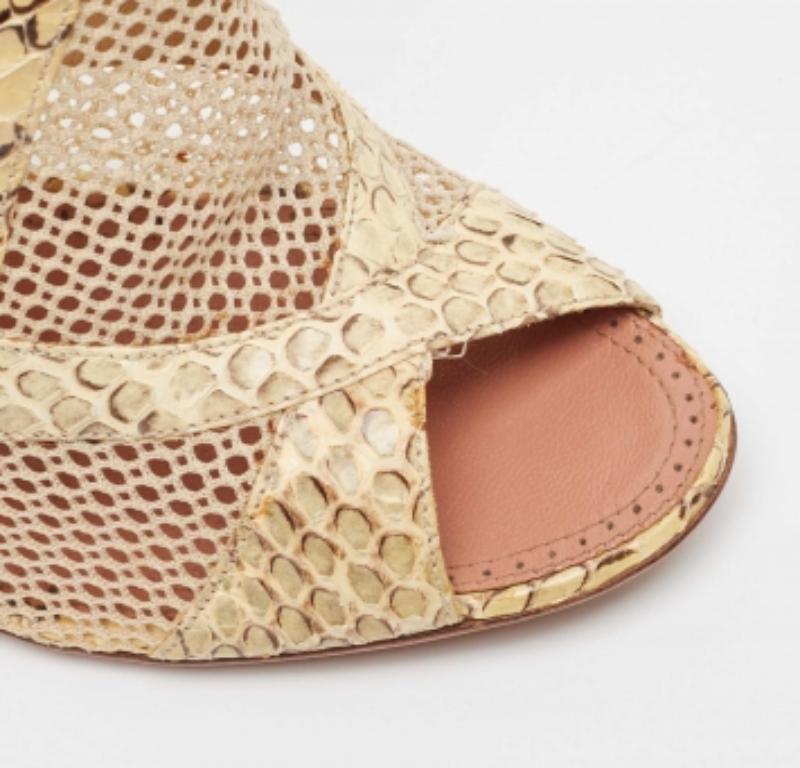 Alaia Cream Python and Mesh Zipper Booties Size 38 For Sale 2