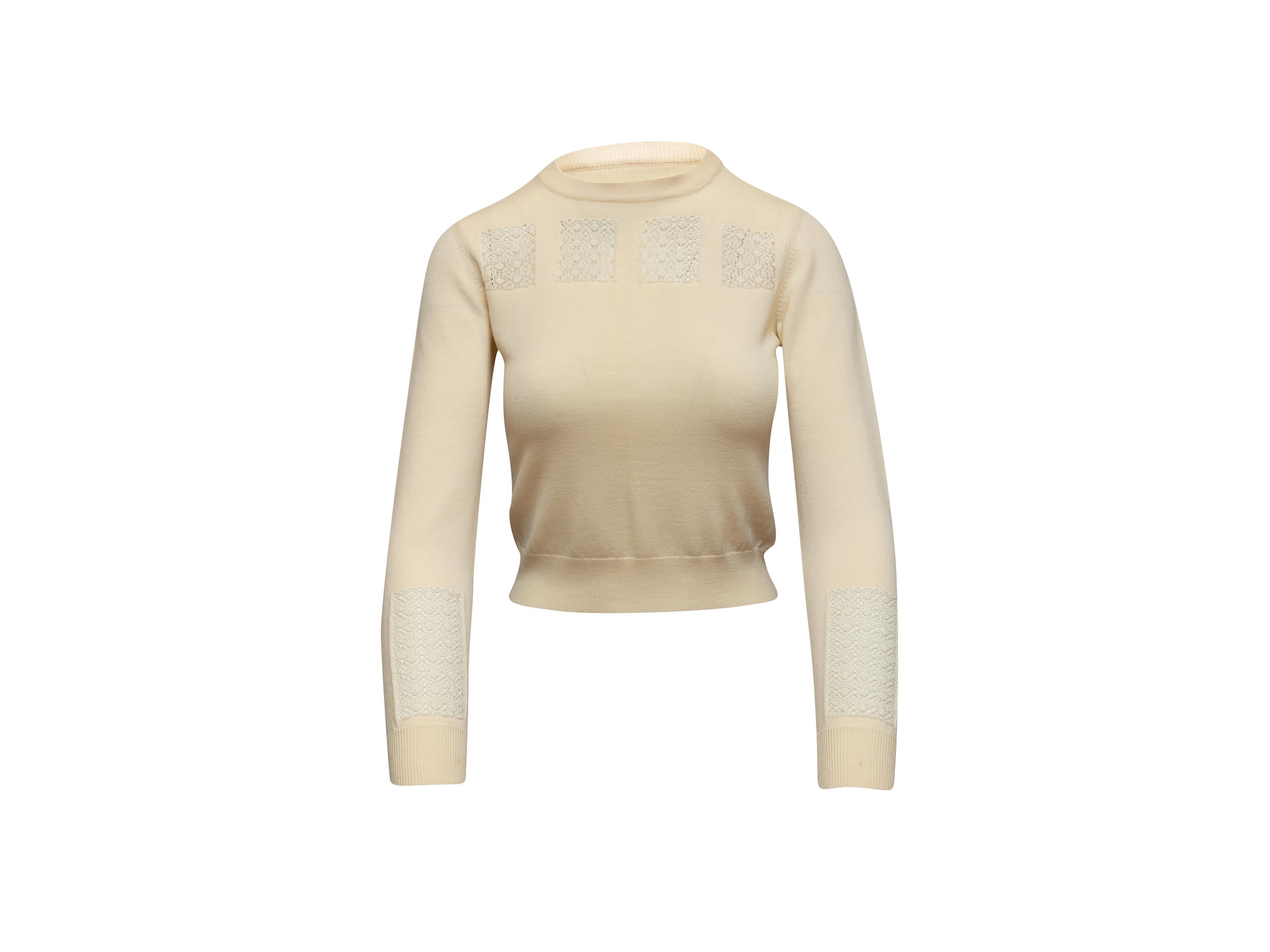 Beige Alaia Cream Virgin Wool Lace-Accented Sweater
