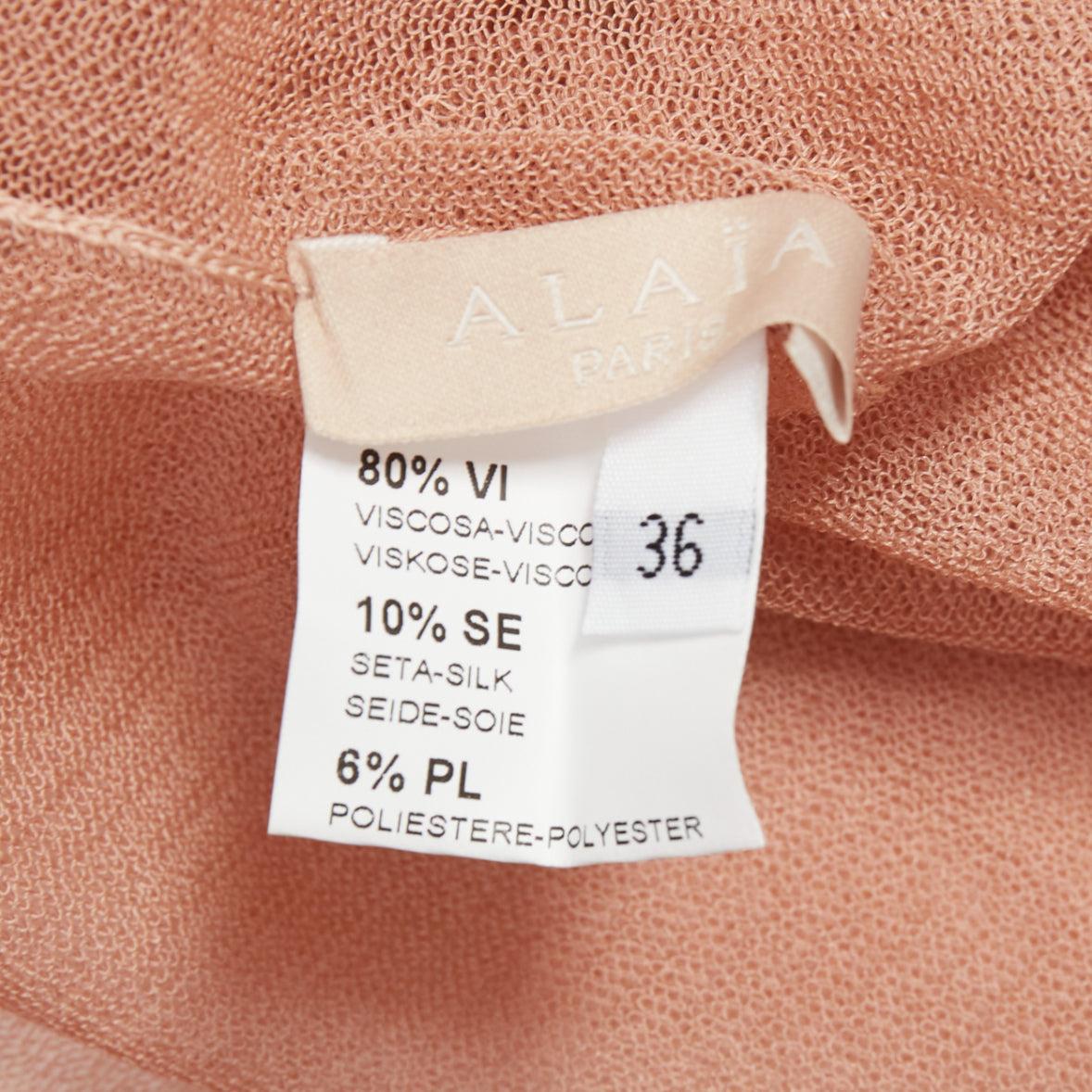 ALAIA - Robe évasée à manches courtes et col bateau en viscose mélangée - crème FR36 S en vente 3