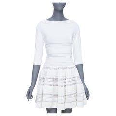 ALAIA vestido acampanado con mangas recortadas y cuello barco en mezcla de viscosa crema FR36 S