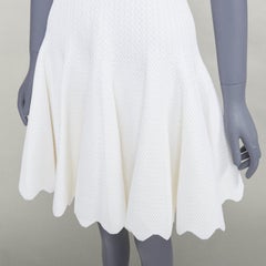ALAIA cream viscose knit V neck sleeveless scalloped hem fit flare dress FR36 S