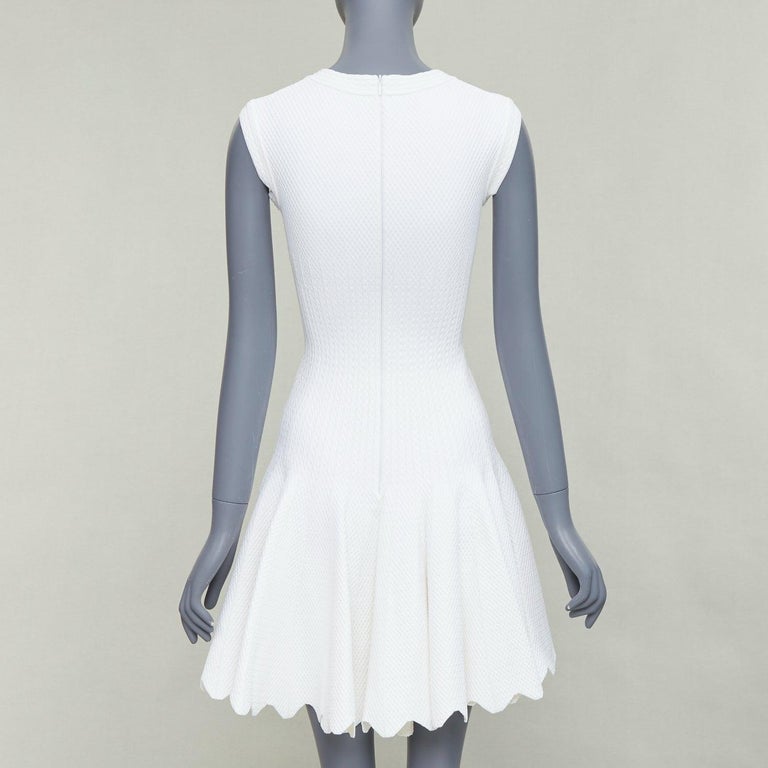 ALAIA cream viscose knit V neck sleeveless scalloped hem fit flare dress  FR36 S at 1stDibs