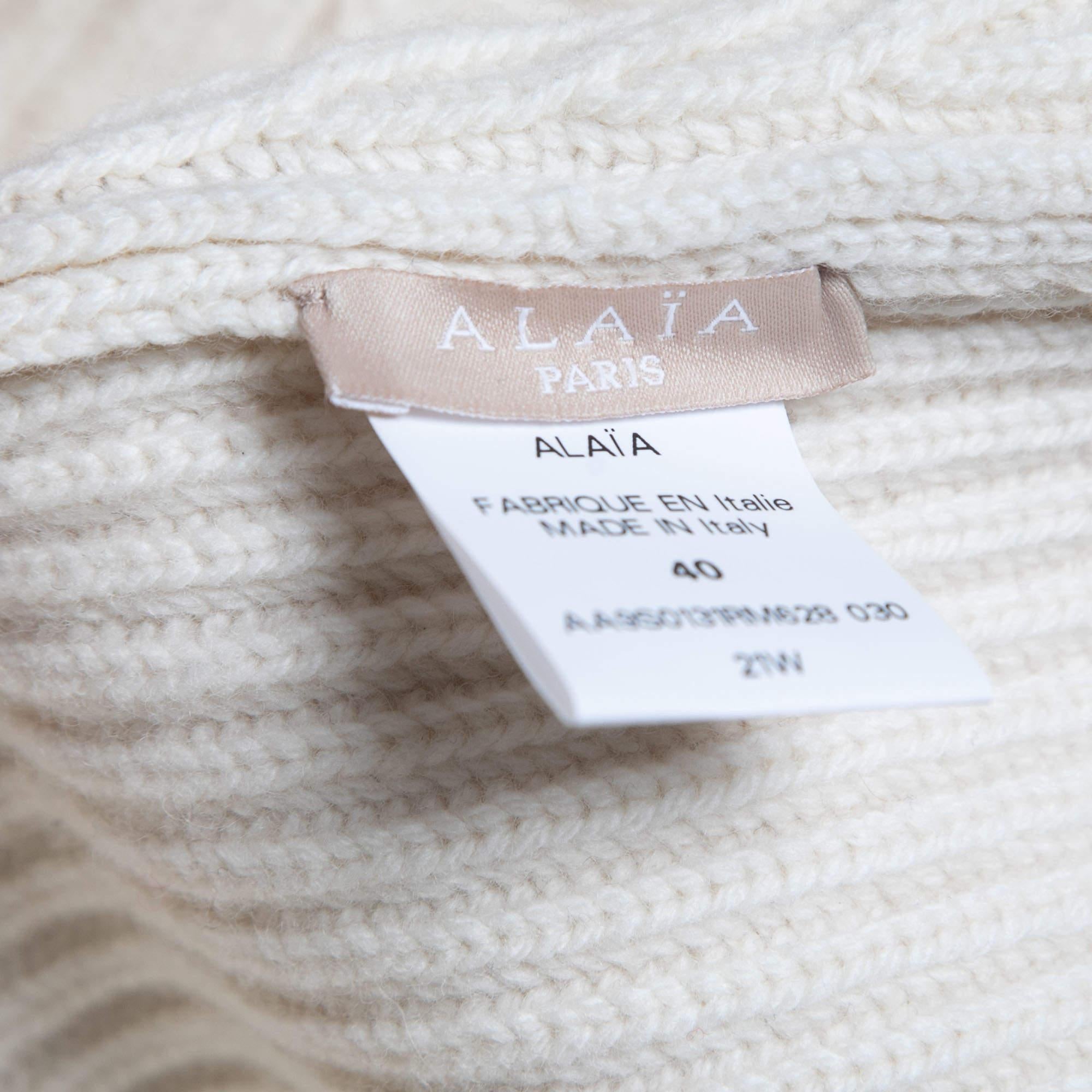 Alaia Cream Wool Peplum Cardigan  2