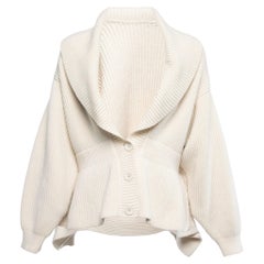 Alaia Cream Wool Peplum Cardigan