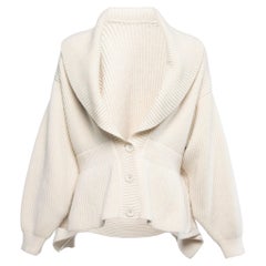 Alaia Cream Wool Peplum Cardigan 