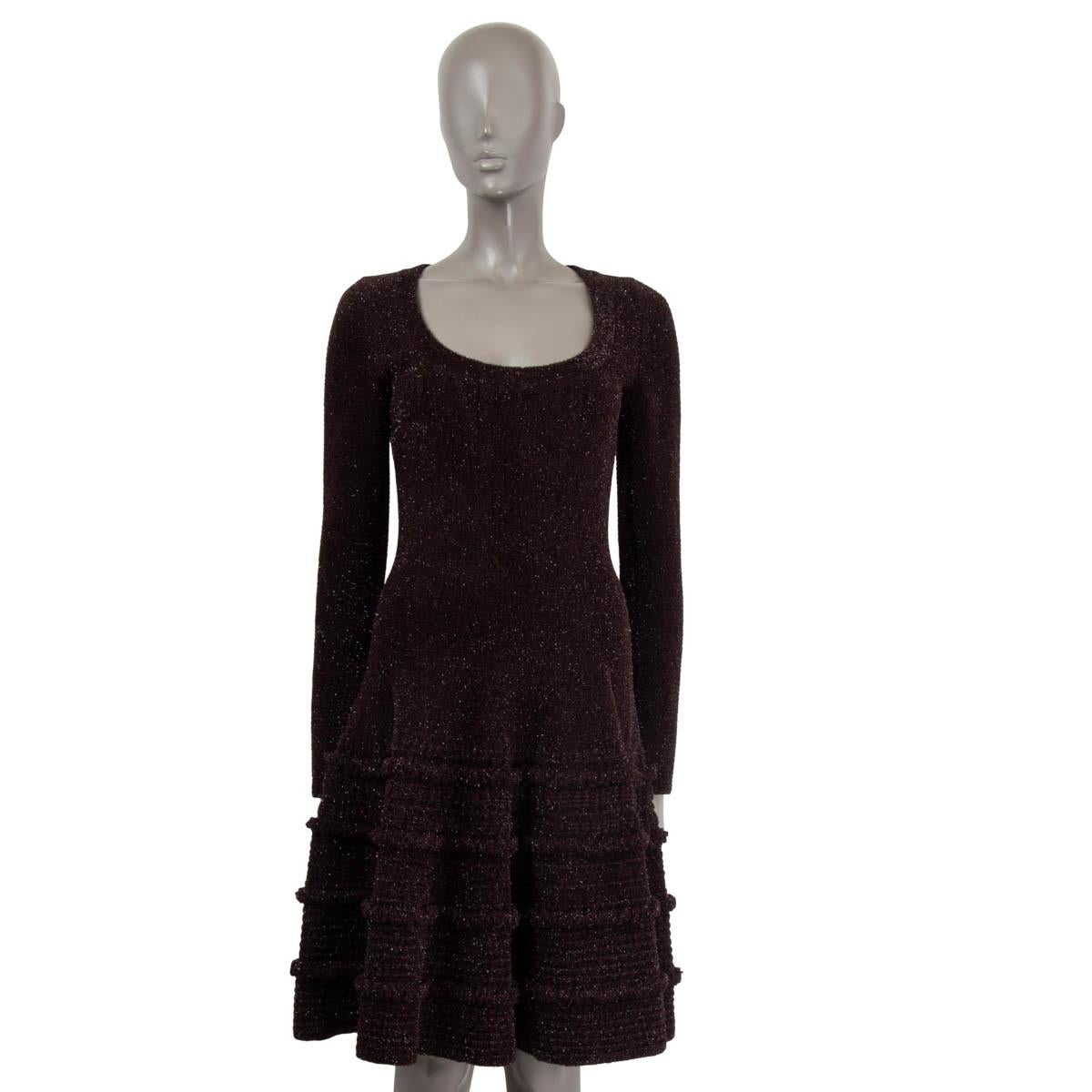 Black ALAIA dark brown wool blend RUFFLED LUREX KNIT Dress 42 L For Sale