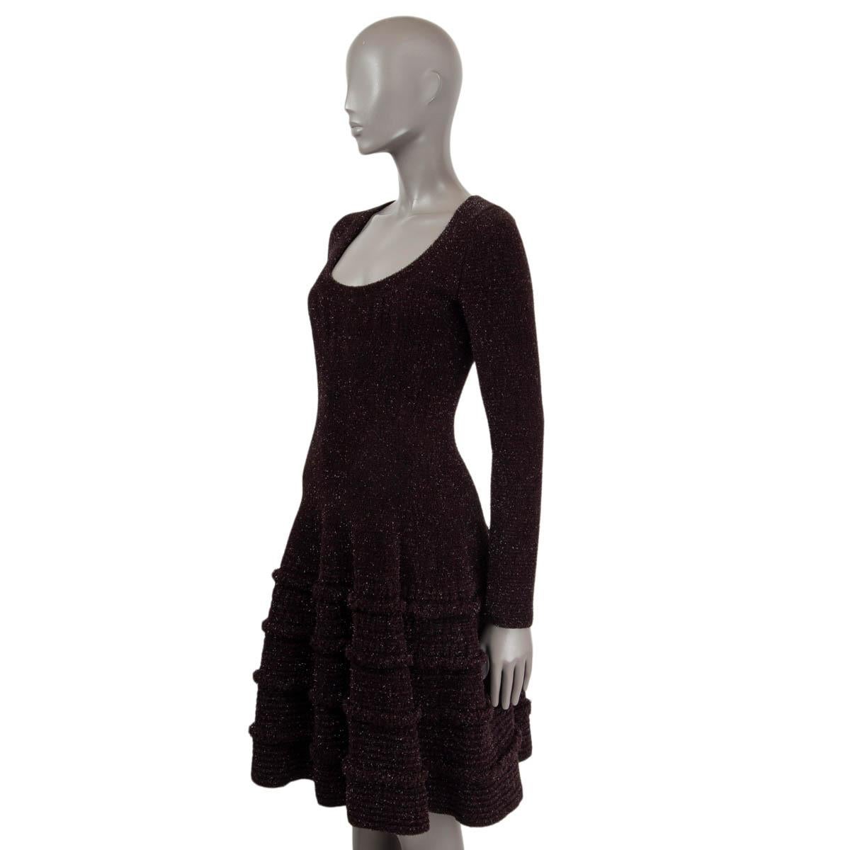ALAIA dark brown wool blend RUFFLED LUREX KNIT Dress 42 L In Excellent Condition For Sale In Zürich, CH