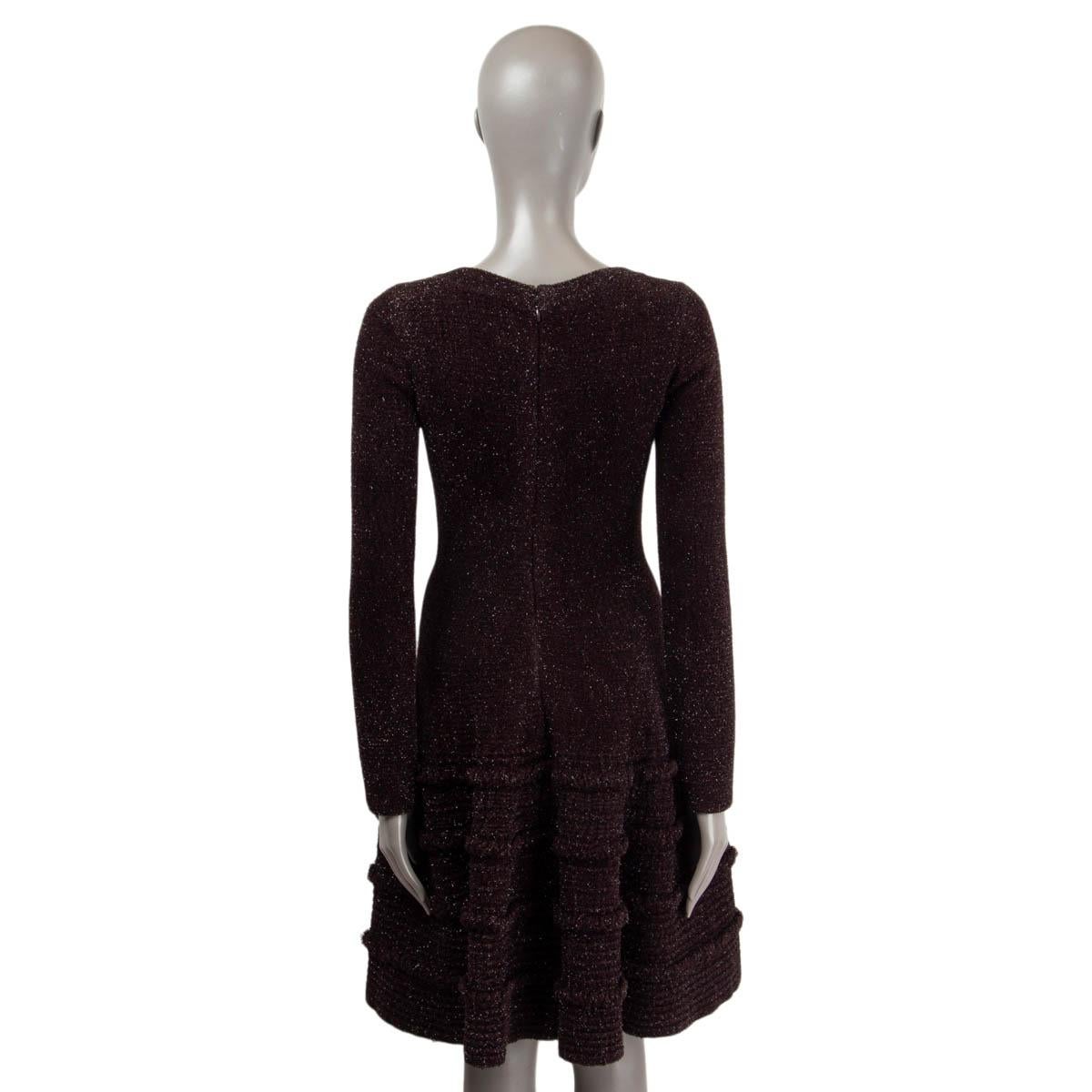 Women's ALAIA dark brown wool blend RUFFLED LUREX KNIT Dress 42 L For Sale