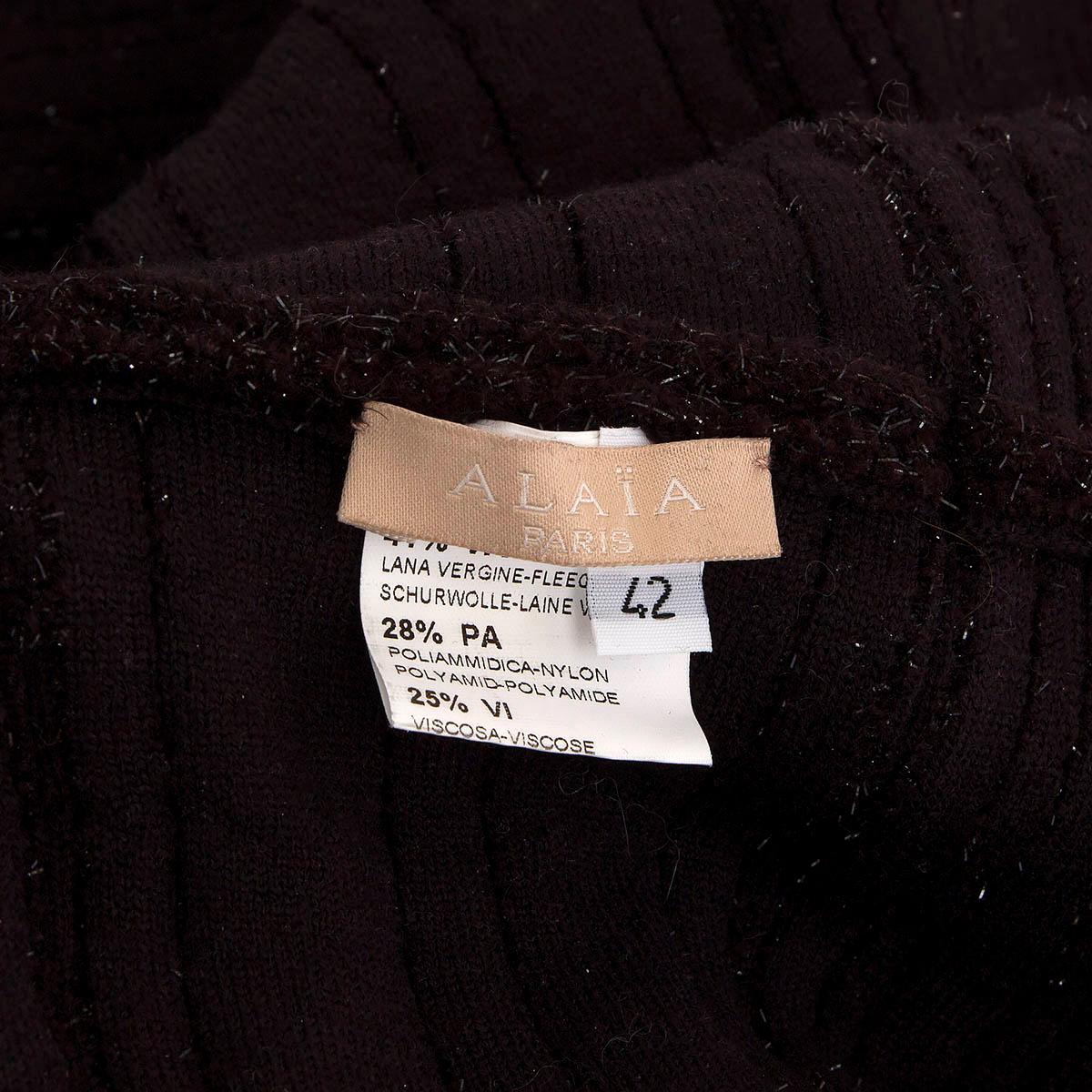 ALAIA dark brown wool blend RUFFLED LUREX KNIT Dress 42 L For Sale 2