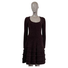 ALAIA dark brown wool blend RUFFLED LUREX KNIT Dress 42 L