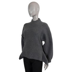 ALAIA dark gray wool & cashmere 2022 RIB-KNIT PEPLUM Sweater 38 S
