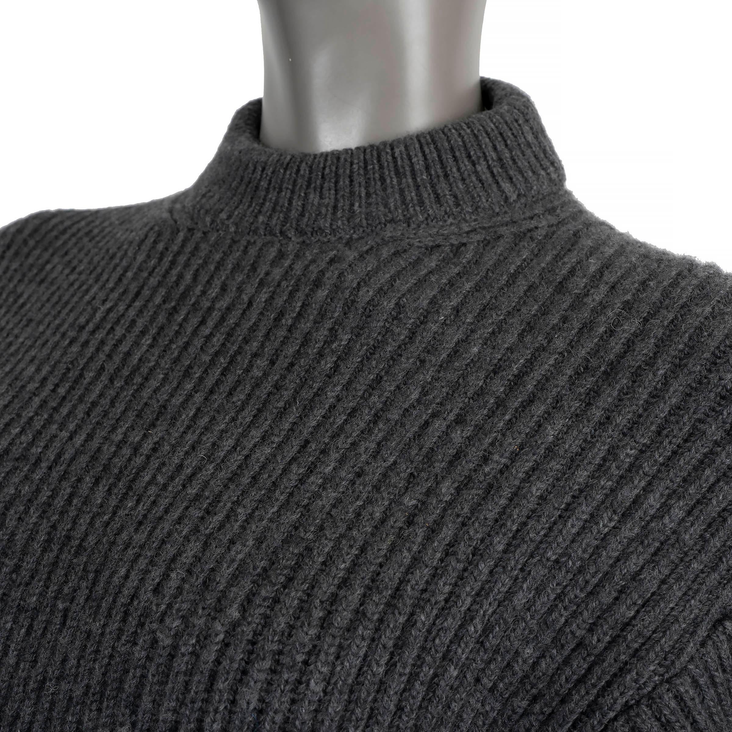 Women's ALAIA dark gray wool & cashmere 2022 RIB-KNIT PEPLUM Sweater 38 S For Sale
