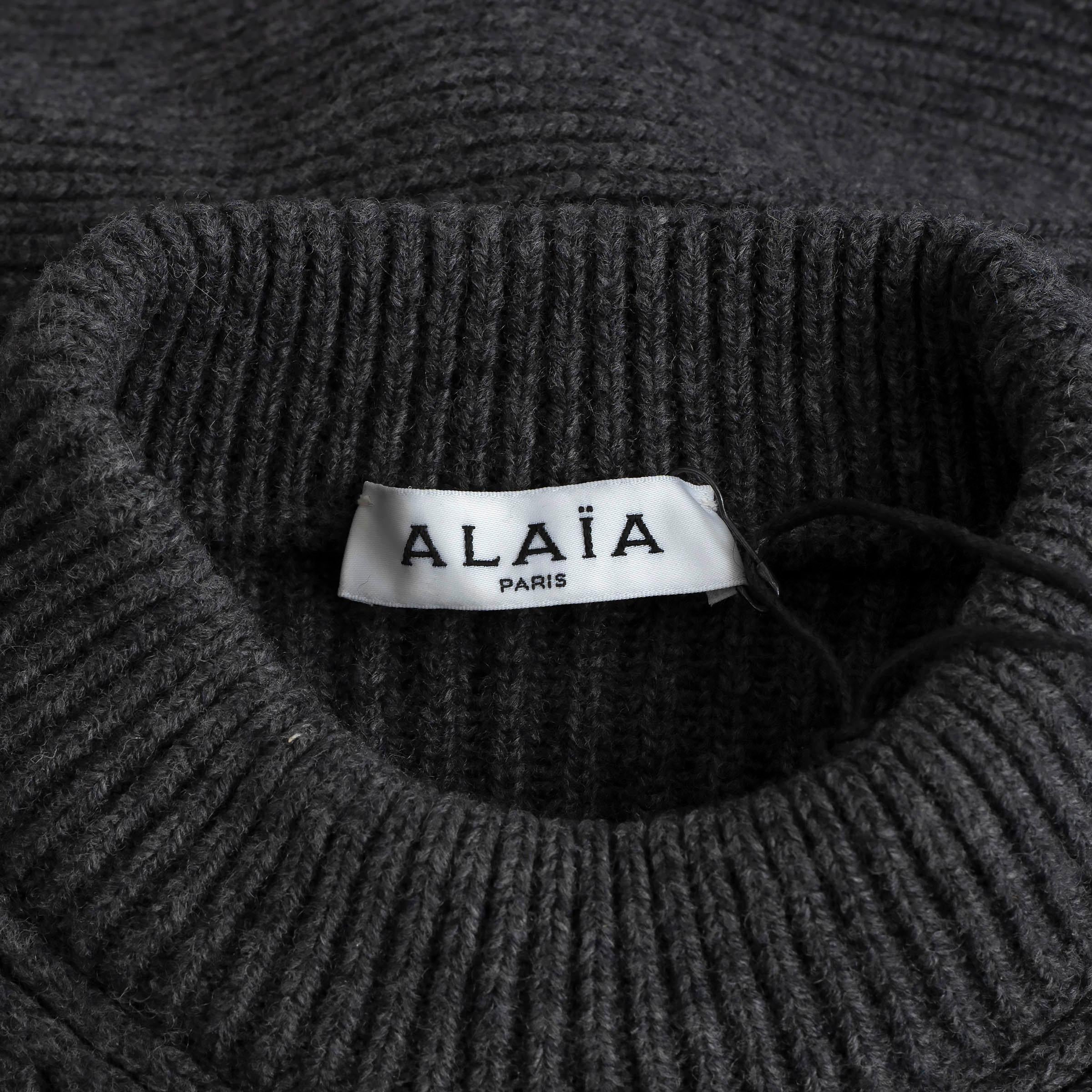 ALAIA dark gray wool & cashmere 2022 RIB-KNIT PEPLUM Sweater 38 S For Sale 1