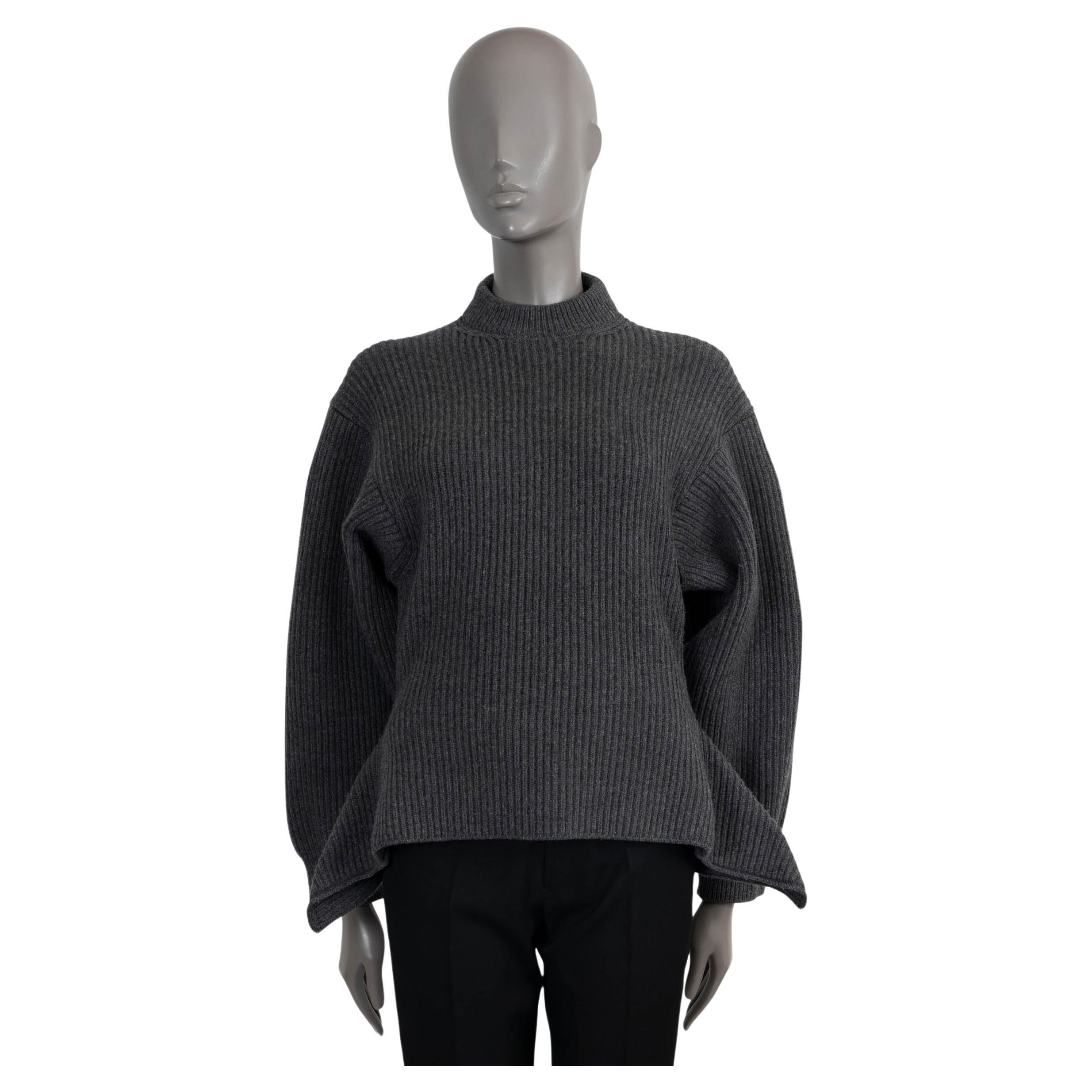ALAIA dark gray wool & cashmere 2022 RIB-KNIT PEPLUM Sweater 38 S For Sale