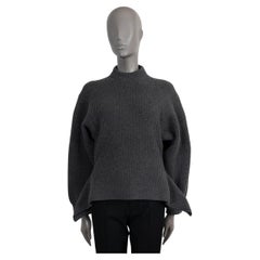 ALAIA dark gray wool & cashmere 2022 RIB-KNIT PEPLUM Sweater 38 S