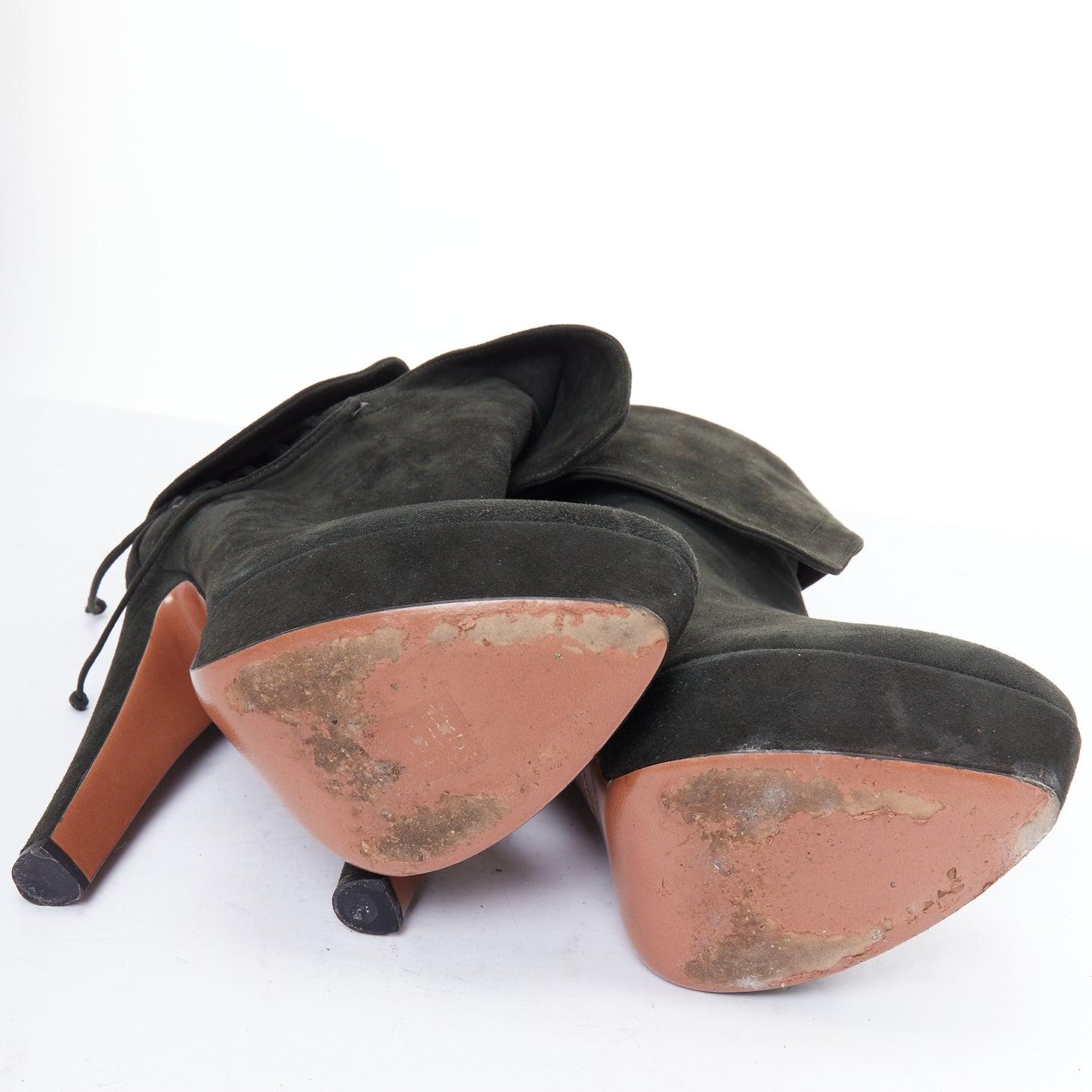 ALAIA - Bottines à talon conique en daim vert foncé à lacets latéraux EU38 en vente 6