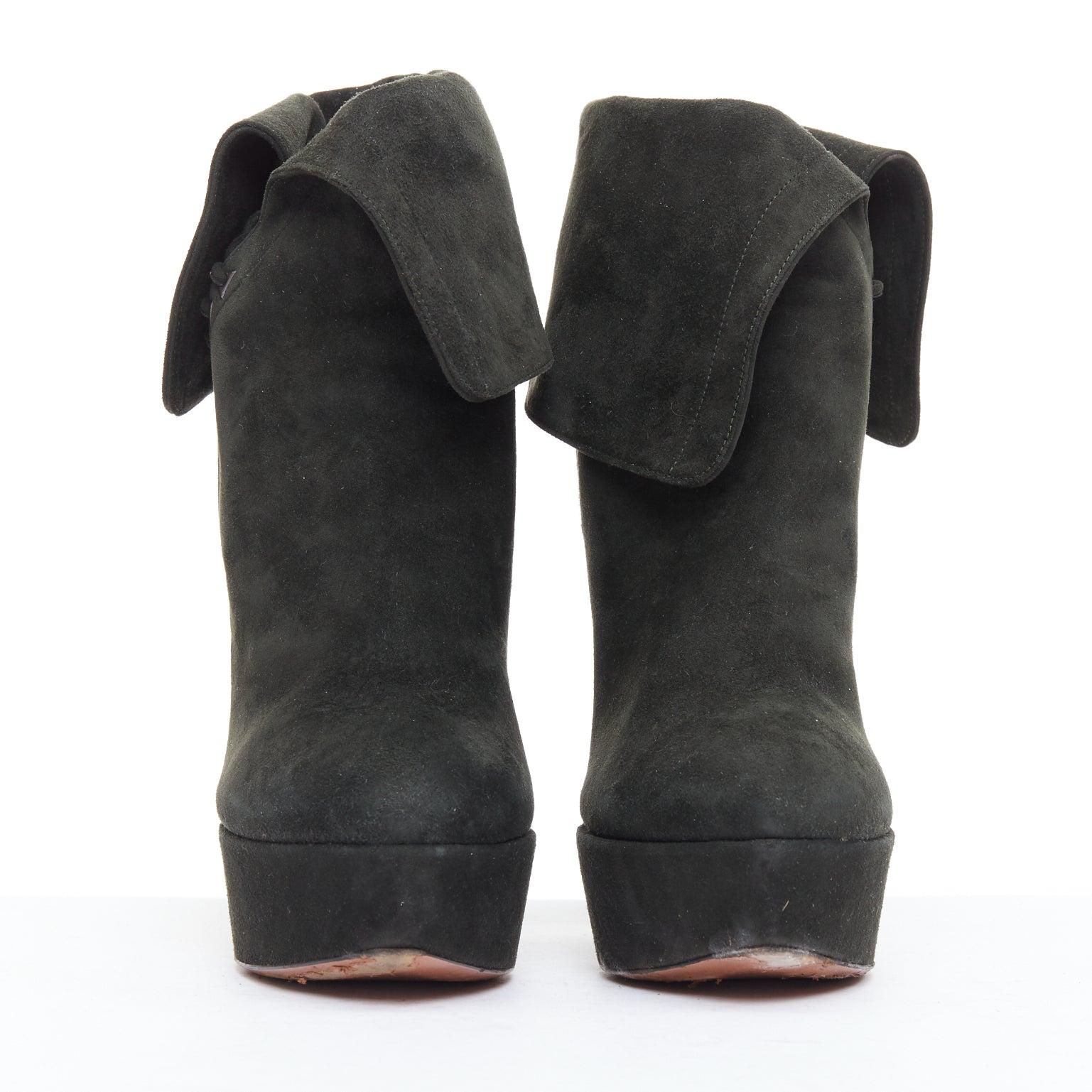 Noir ALAIA - Bottines à talon conique en daim vert foncé à lacets latéraux EU38 en vente