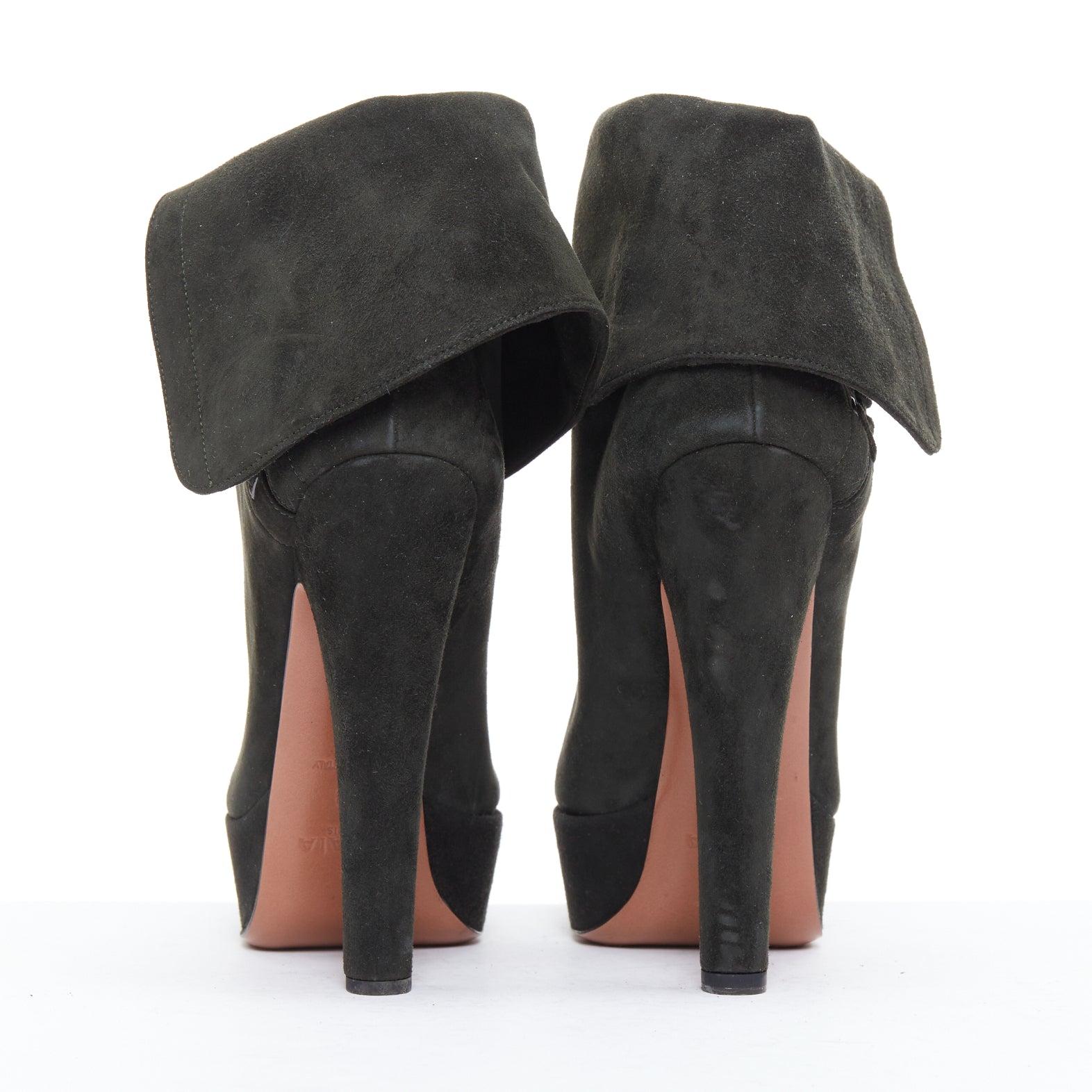 ALAIA - Bottines à talon conique en daim vert foncé à lacets latéraux EU38 Pour femmes en vente