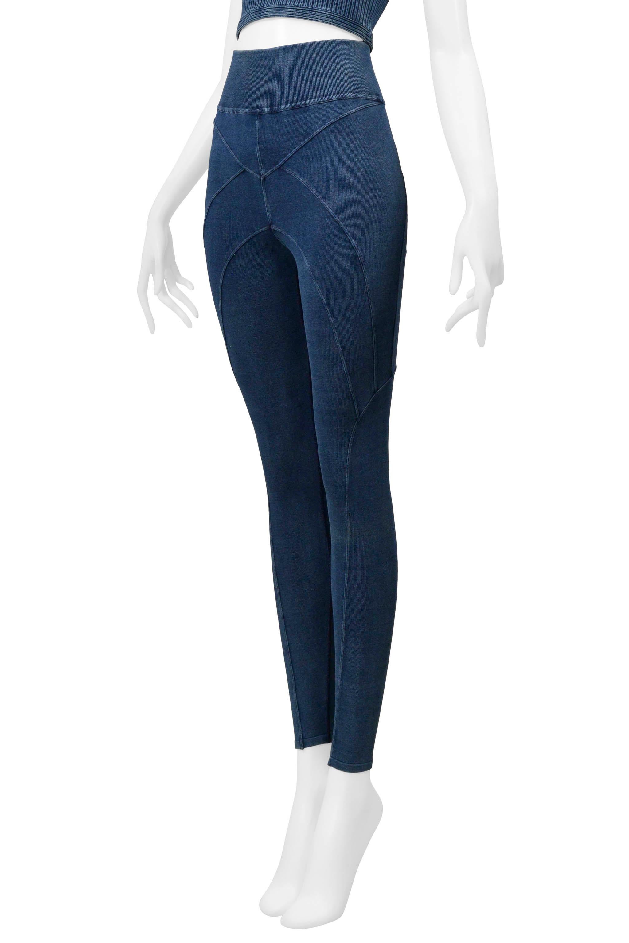 Alaia Denim Blue Vintage Wash Knit Bra Top and Leggings Excellent état - En vente à Los Angeles, CA