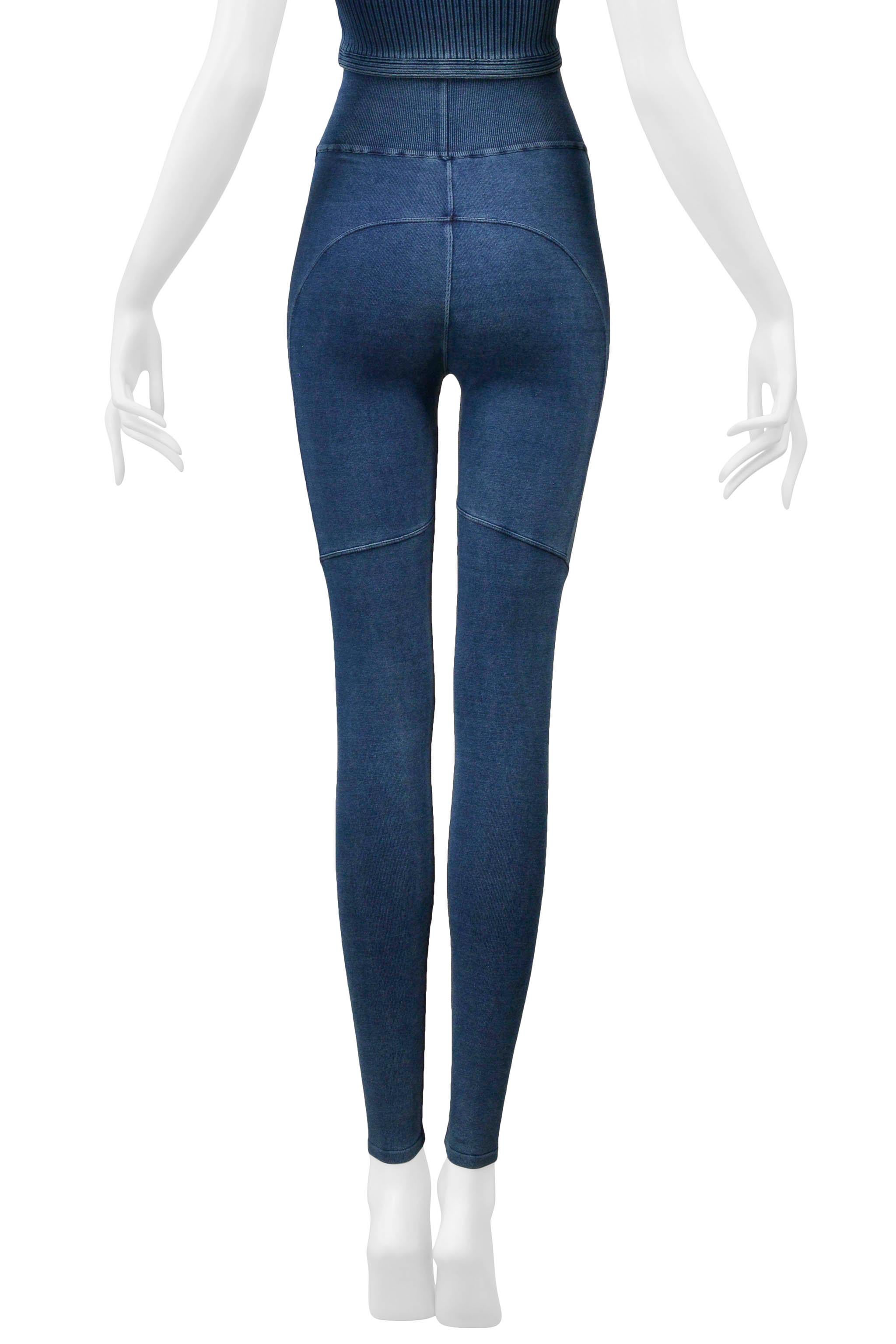 Alaia Denim Blue Vintage Wash Knit Bra Top and Leggings en vente 2