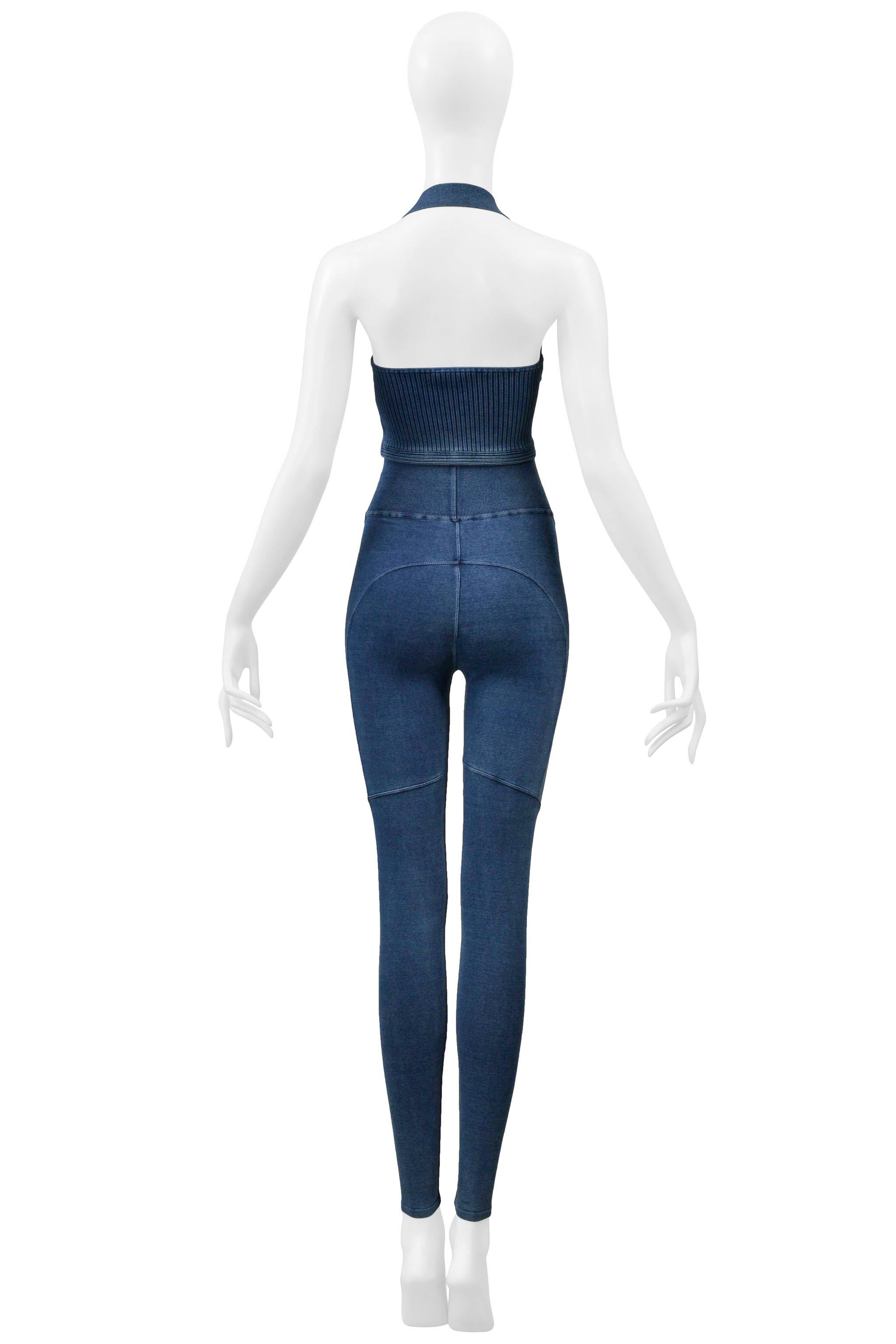Alaia Denim Blue Vintage Wash Knit Bra Top and Leggings en vente 3
