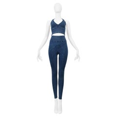 Alaia Denim Blue Vintage Wash Knit Bra Top And Leggings