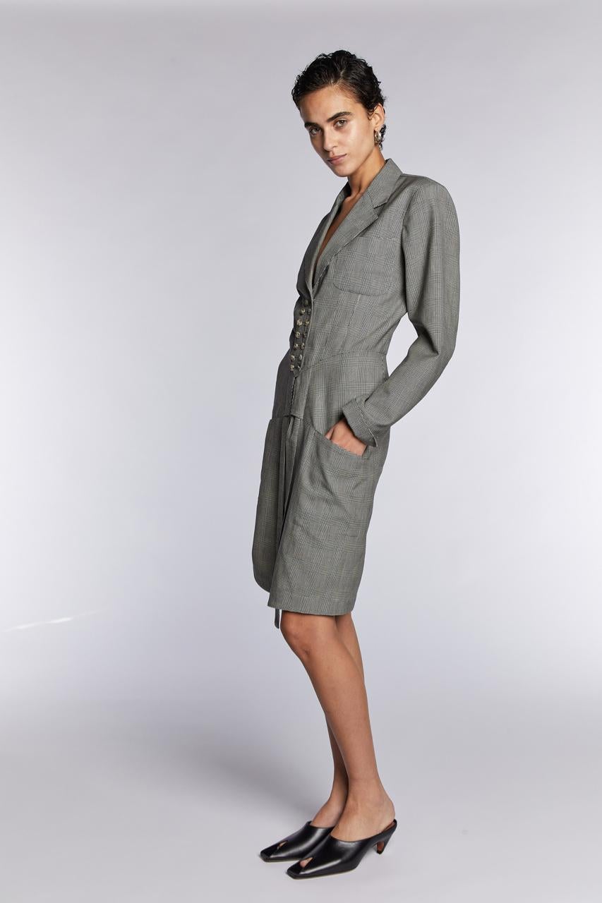 Gray Alaïa Double Breasted Checked Dress A/W 1988 For Sale