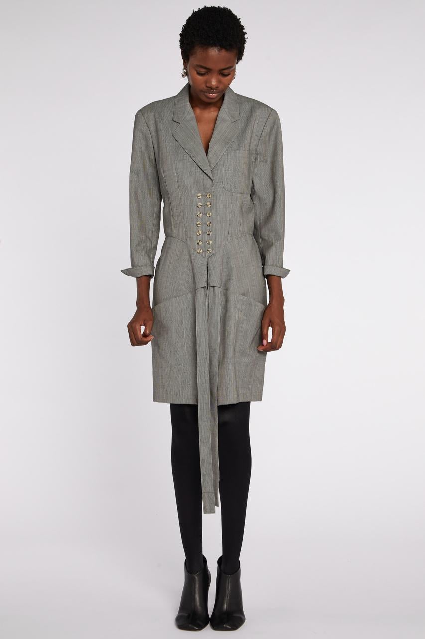 Gris Alaïa - Robe à double boutonnage A/W 1988 en vente