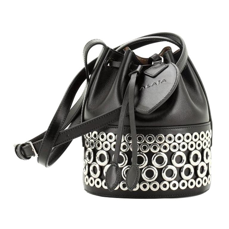 Alaia Drawstring Bucket Bag Grommet Embellished Leather Mini