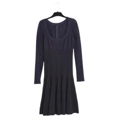 Alaia Kleid aus marineblauer und schwarzer Viscosa-Seiden-Skater FR36