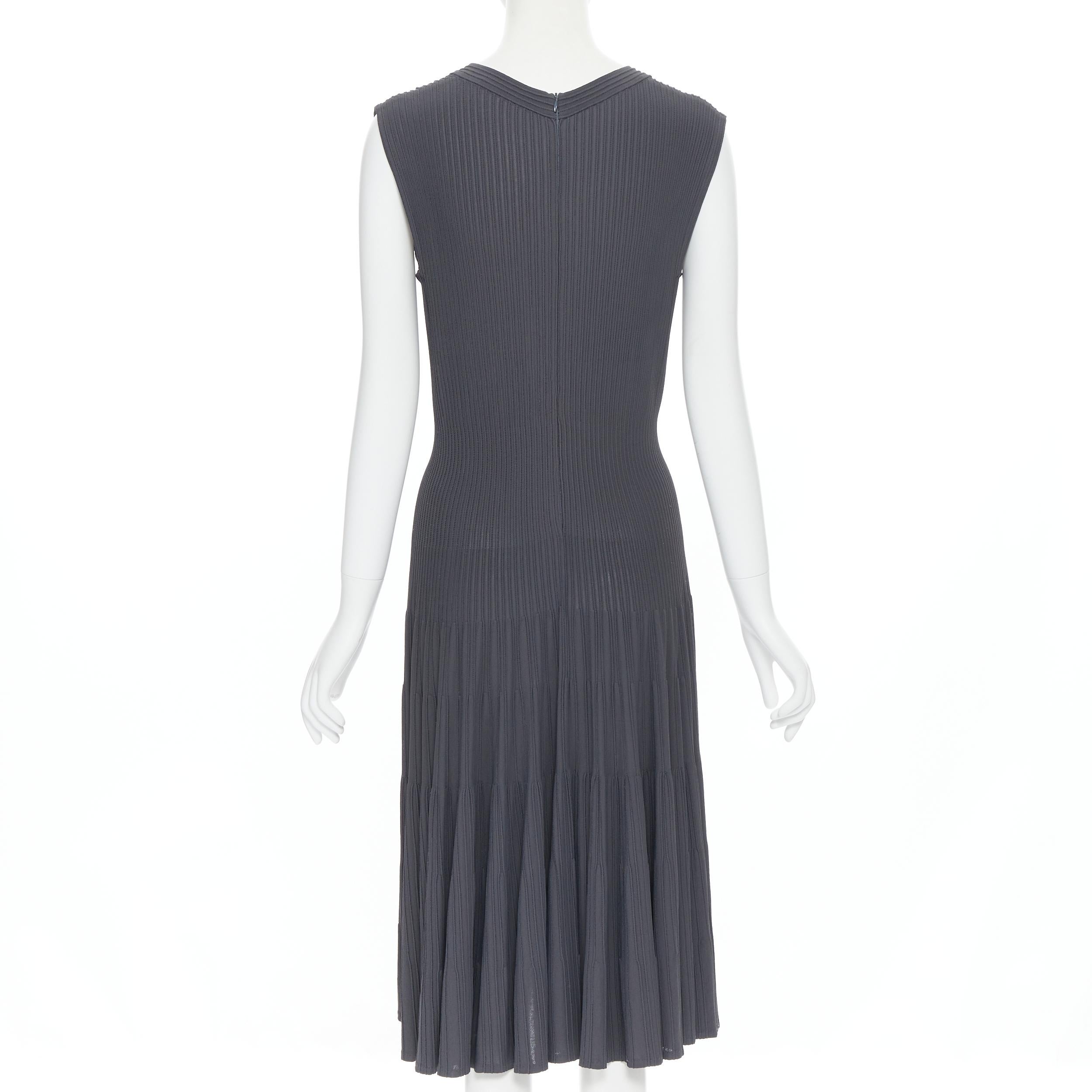 ALAIA dust grey ribbed V-neck sleeveless fit flared cocktail dress M 1