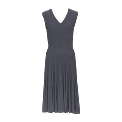 ALAIA dust grey ribbed V-neck sleeveless fit flared cocktail dress M ALAIA dust grey ribbed V-neck sleeveless fit flared cocktail dress M