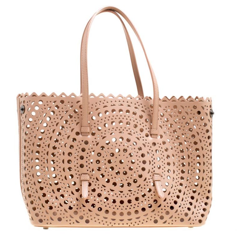 Alaia Dusty Pink Laser Cut Leather Vienne Tote For Sale at 1stDibs