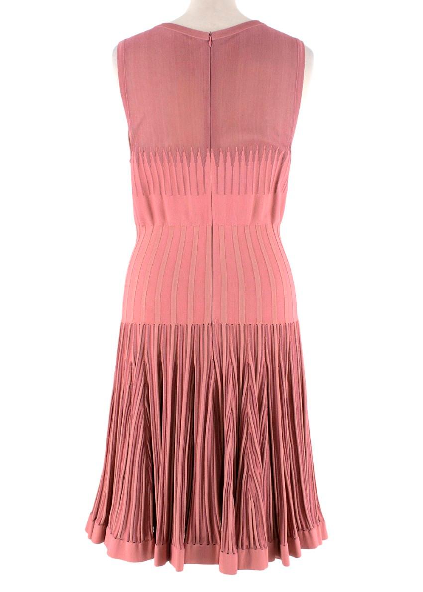 Pink Alaia Dusty Rose Stretch Knit Ribbed Skater Dres For Sale