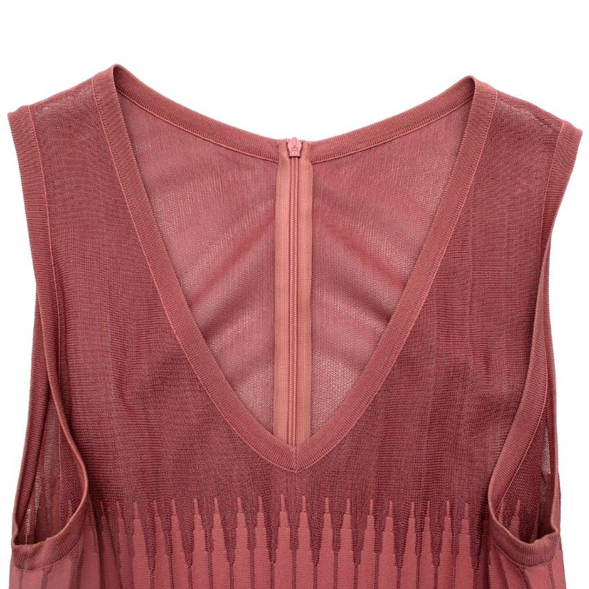 Alaia Dusty Rose Stretch Knit Ribbed Skater Dres In Excellent Condition For Sale In London, GB