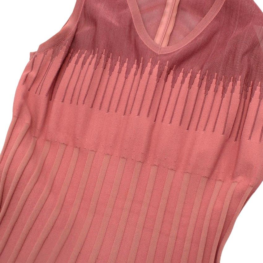 Women's Alaia Dusty Rose Stretch Knit Ribbed Skater Dres For Sale