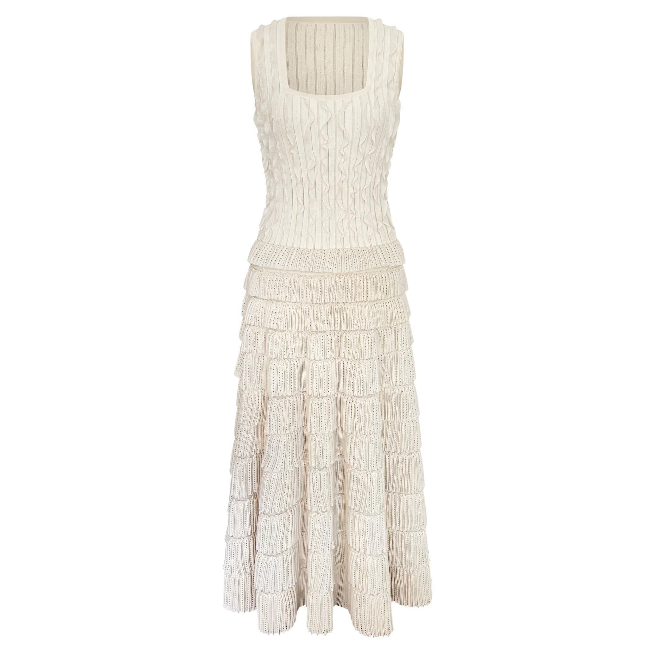 Alaïa A/I 2021 Vestito in maglia con volant avorio