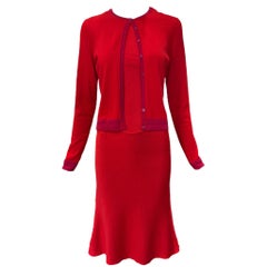 Alaia F/W Red Polka Dot Knit Dress and Cardigan Set, 2001