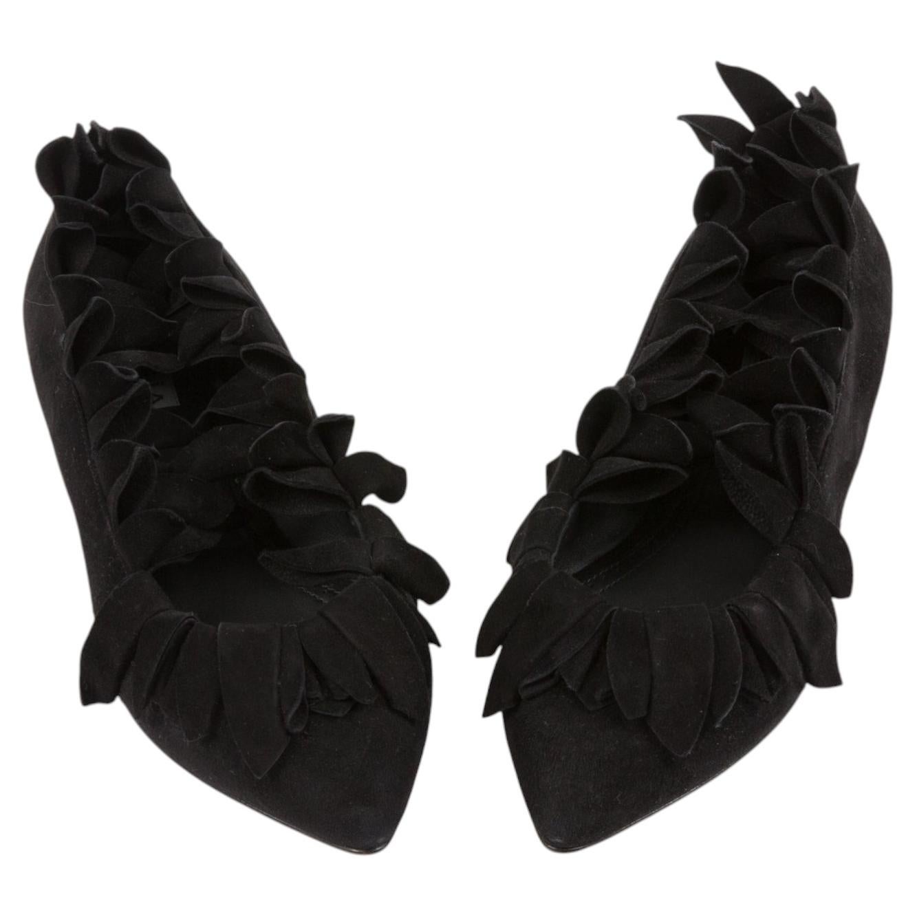 Pre-owned Alaïa Alaia Fancy Suede Leather Ballet Flats Shoes In Black