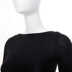 ALAIA fine knit semi sheer black virgin wool boat neck top FR36 S