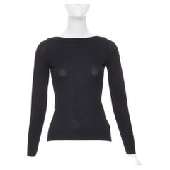 ALAIA fine knit semi sheer black virgin wool boat neck top FR36 S