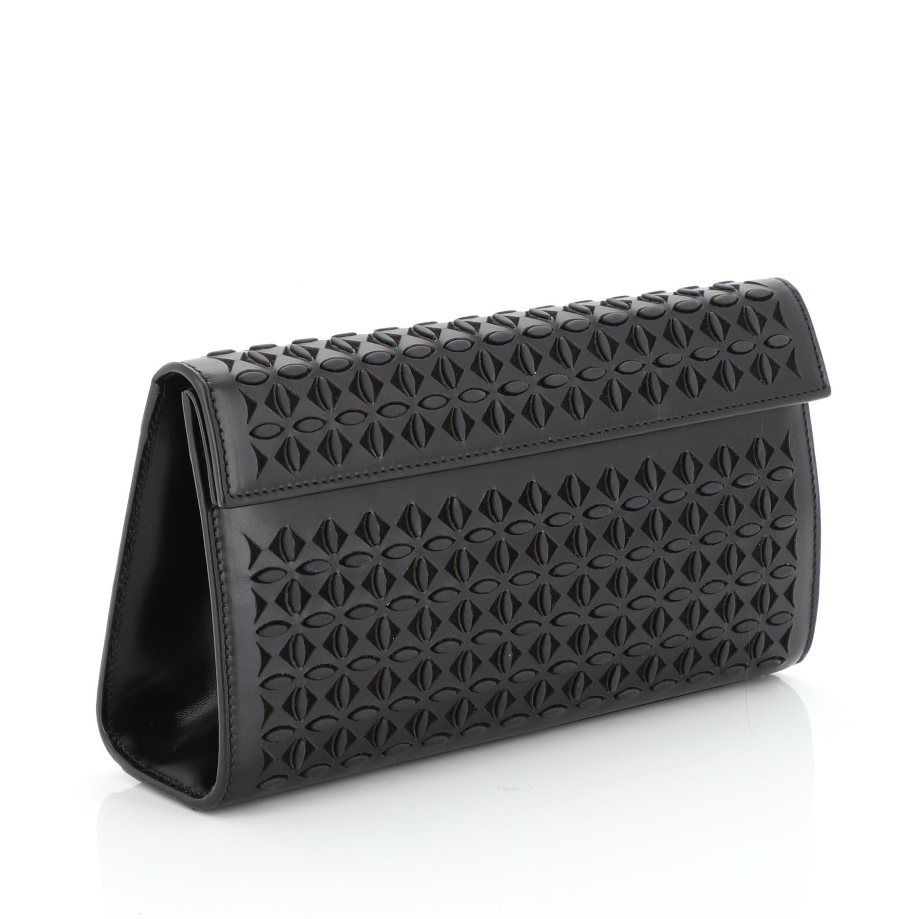 Black Alaia Flap Clutch Laser Cut Leather Small