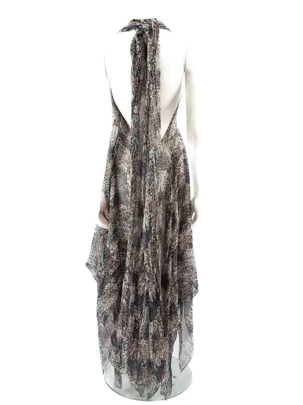 Alaïa Flowery Print Halterneck Tie Midi Dress Size S In Good Condition For Sale In London, GB