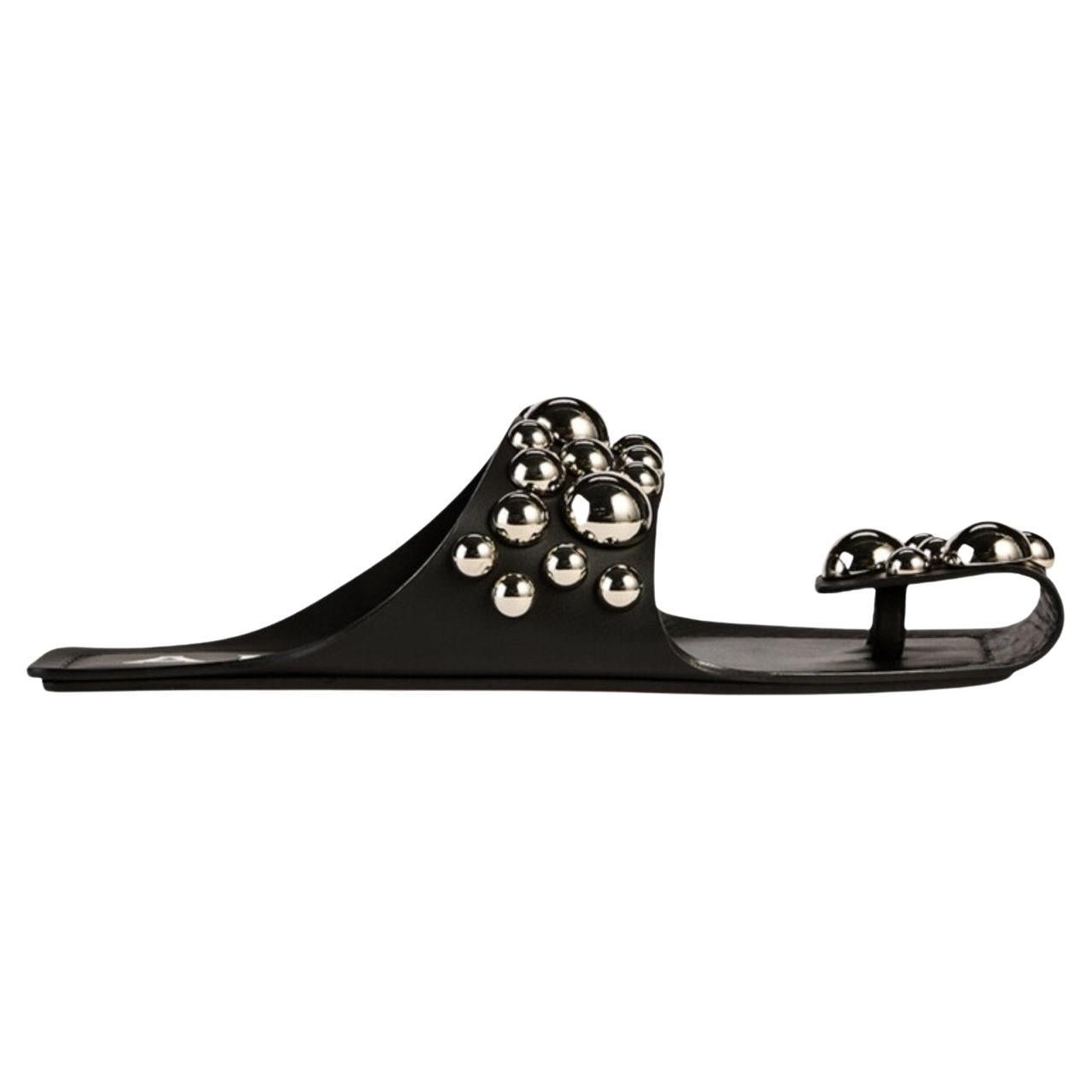 Pre-owned Alaïa Alaia Folded Embellished Leather Sandals It38 In Black