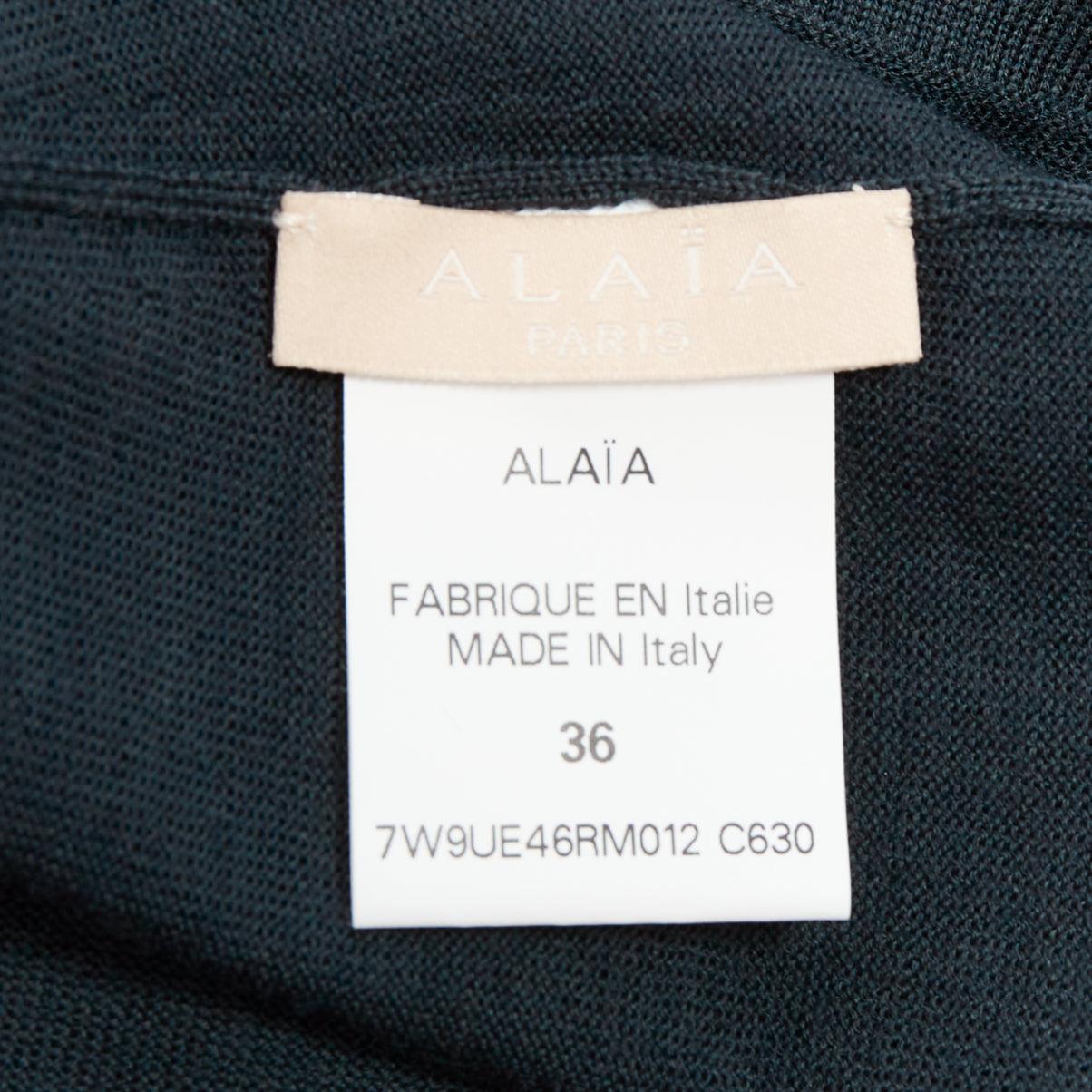 ALAIA maglione verde bosco in lana leggera con scollo a bateau FR36 S in vendita 3
