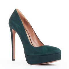 ALAIA forest green suede almond toe platform pumps EU37.5